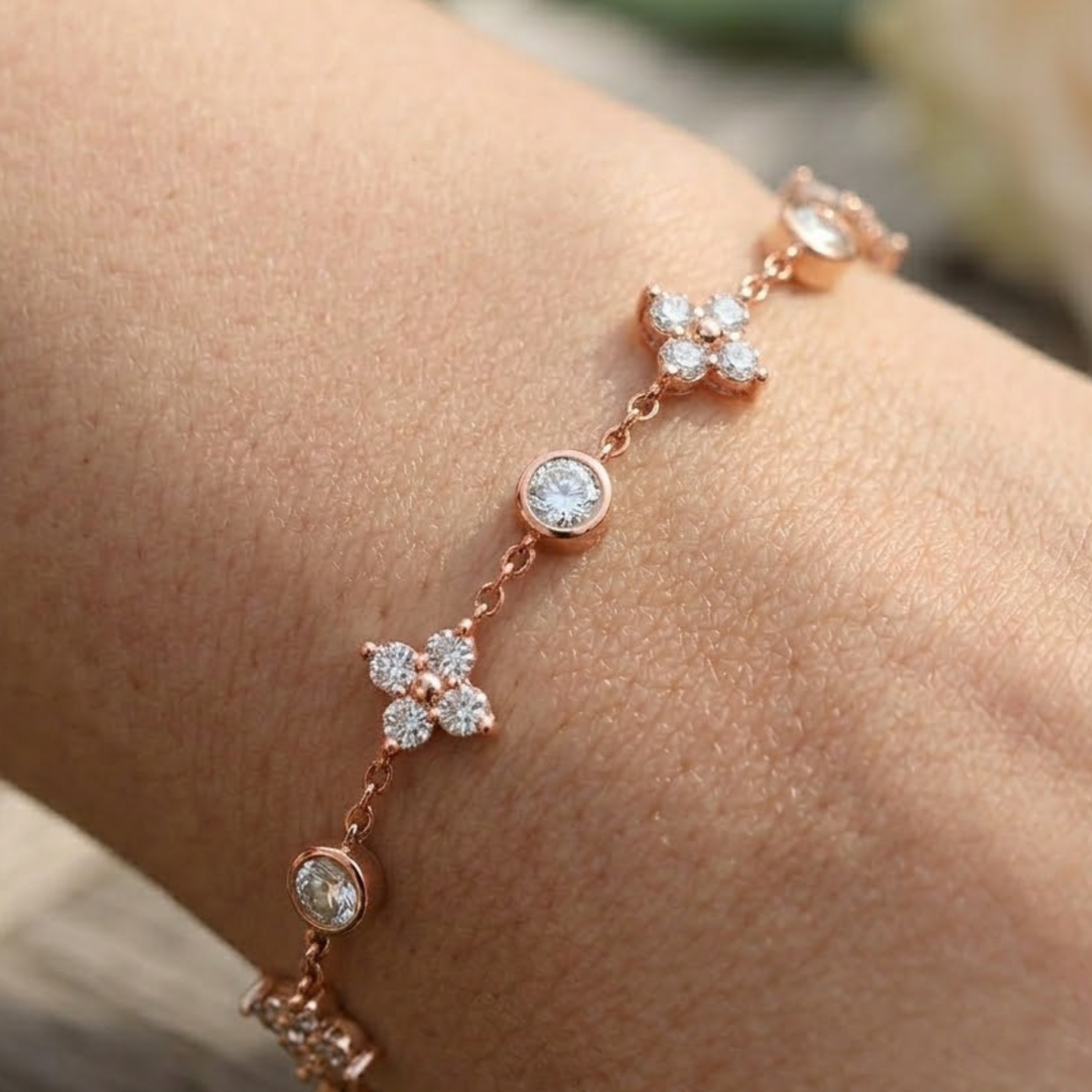1.11 CTW Floral Round Diamond Station Bracelet