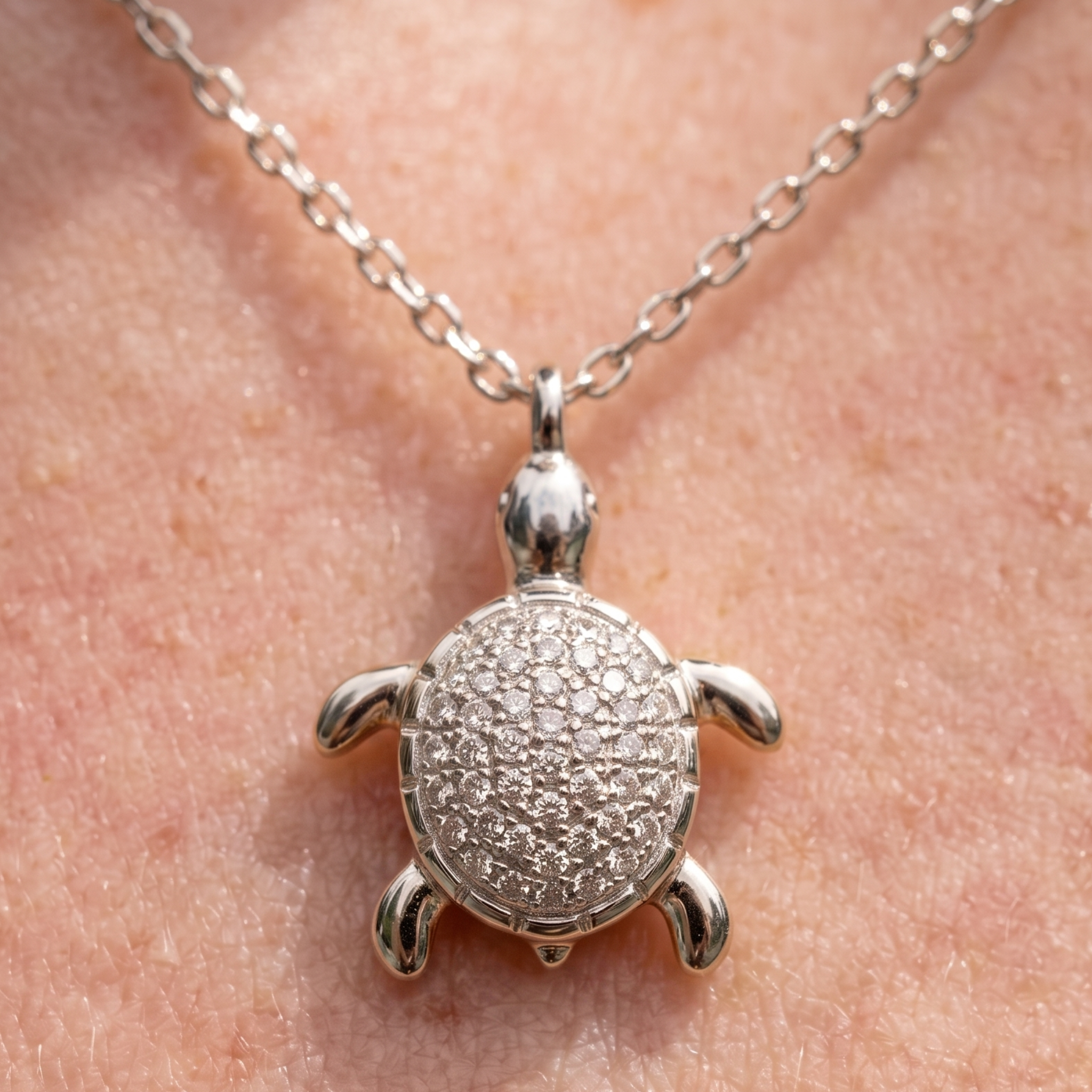 Kiashaa Jewellery 0.37 CTW diamond turtle pendant necklace in polished yellow gold.