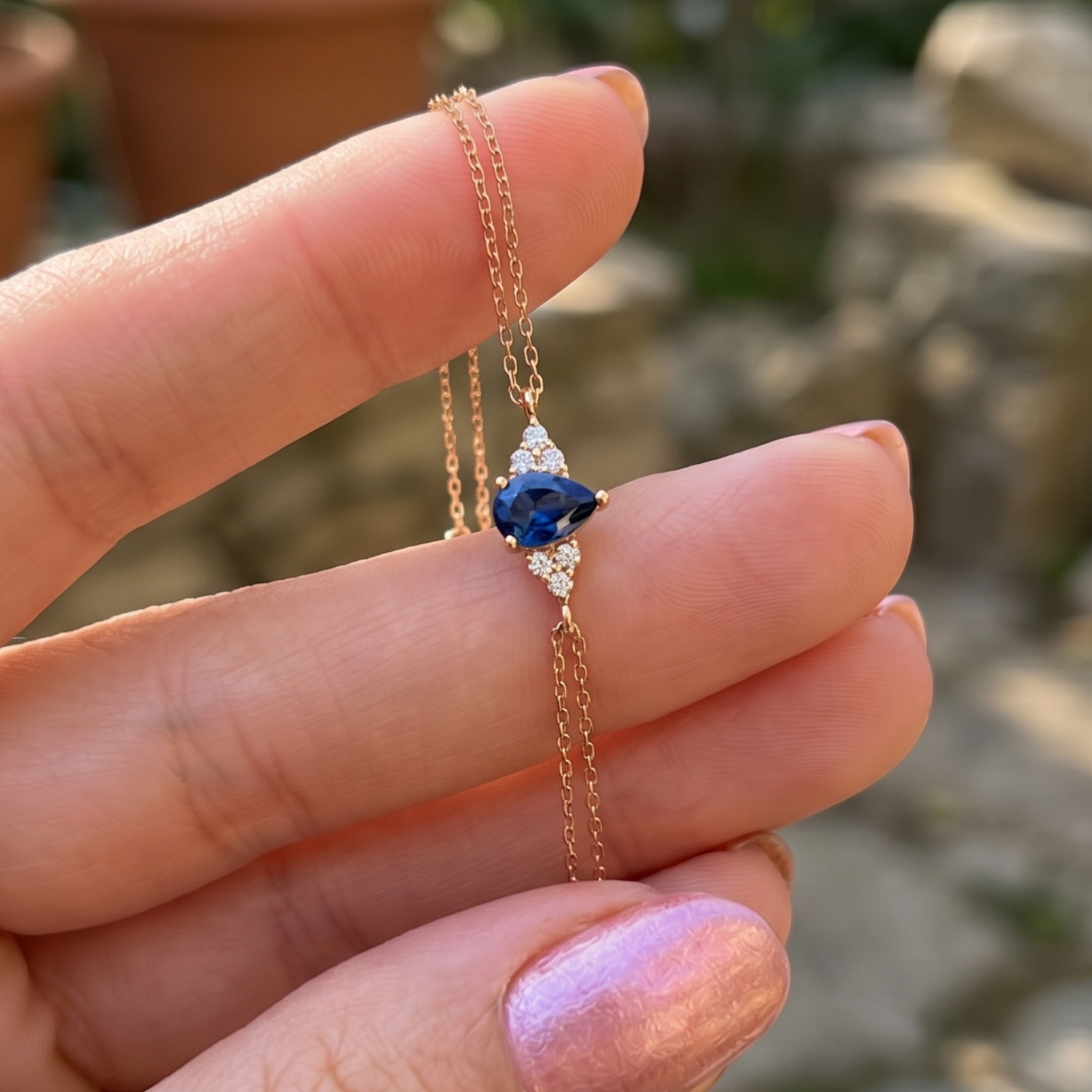 Azure Tear 1.25 CT Pear Blue Gemstone Diamond Bracelet