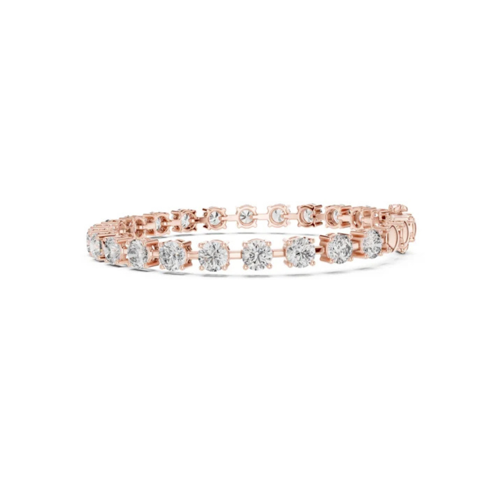 7.5 inch round diamond tennis bracelet with 10.50 CTW sparkle in rose gold, created by Kiashaa Jewellery