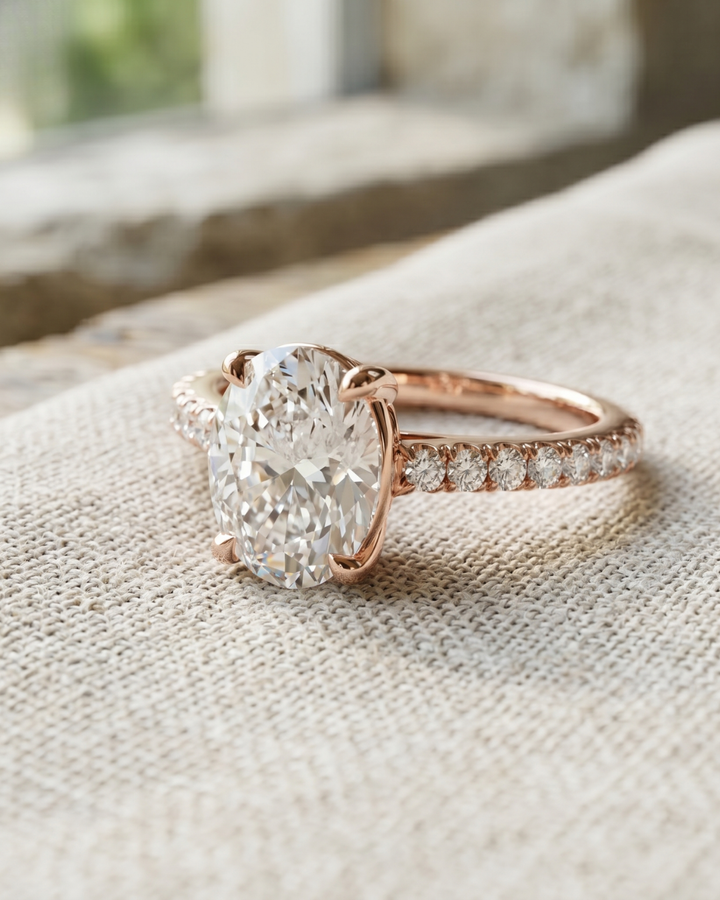 Kiashaa Jewellery oval lab-grown diamond ring in rose gold designed for proposals, weddings, and anniversaries.