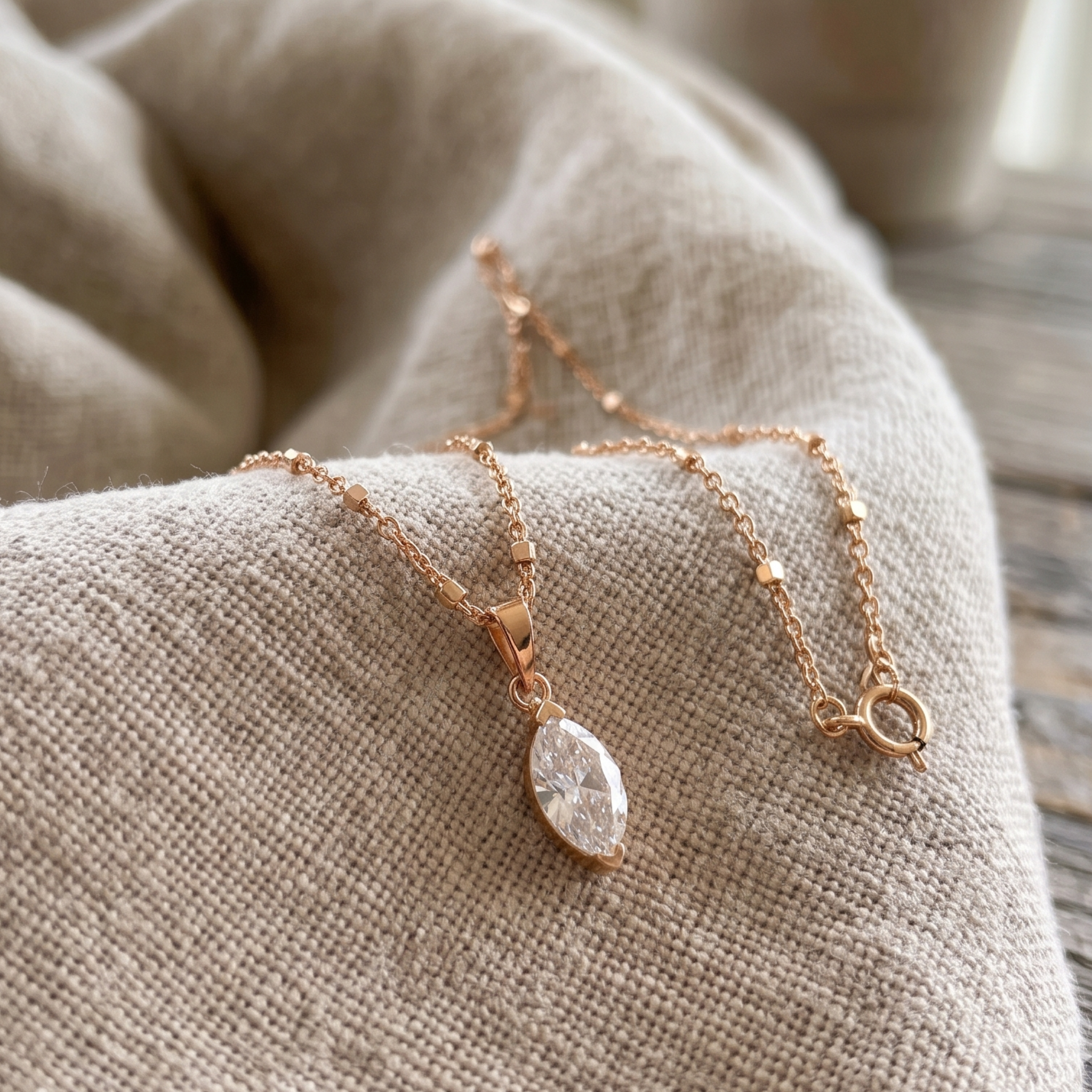 Eternal Marquise 0.66 CT solitaire pendant necklace by Kiashaa Jewellery featuring a 9 × 4.5 mm marquise center stone.