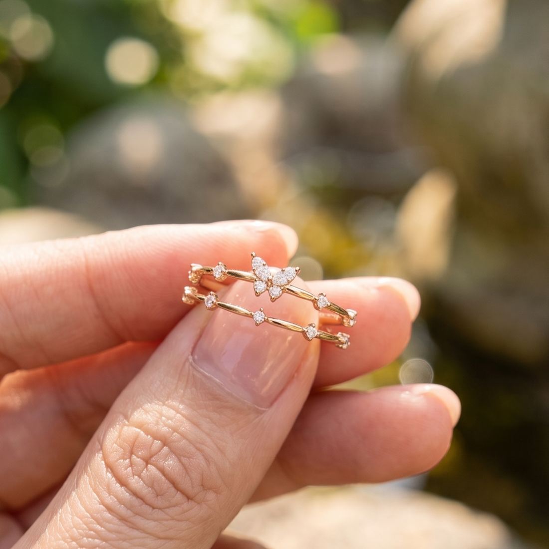 Flutter Bloom 0.50 CTW Marquise & Round Diamond Butterfly Open Ring