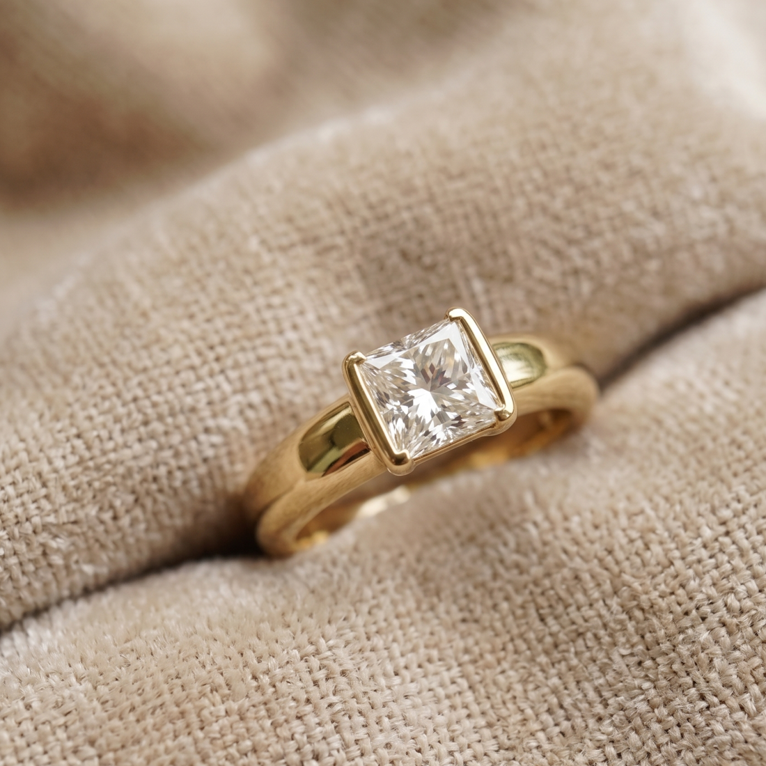 Kiashaa Jewellery 1.93 CT princess-cut solitaire ring in polished yellow gold.