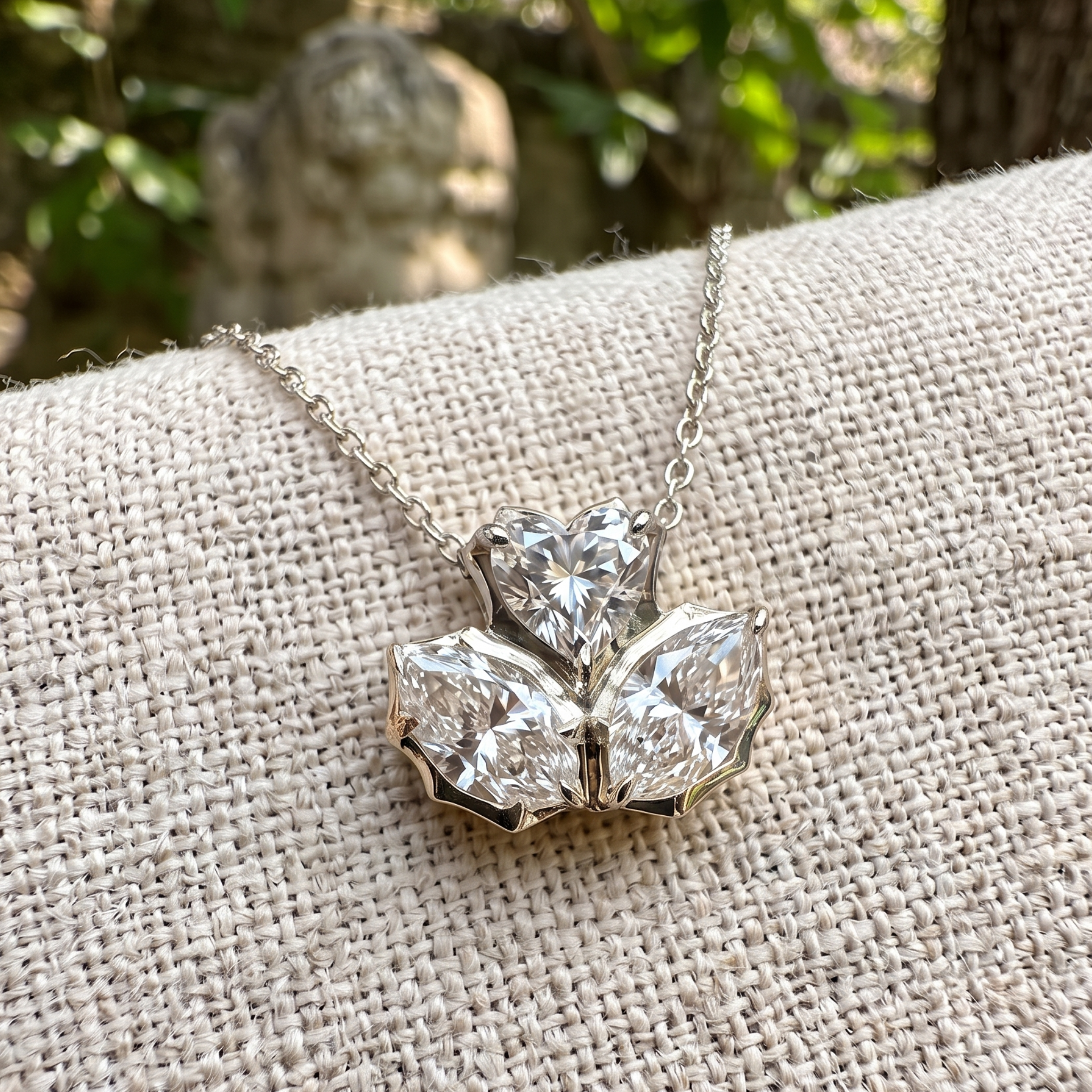 Trinity Bloom 1.92 CTW Heart, Oval & Marquise Diamond Necklace in 9K, 14K & 18K Gold