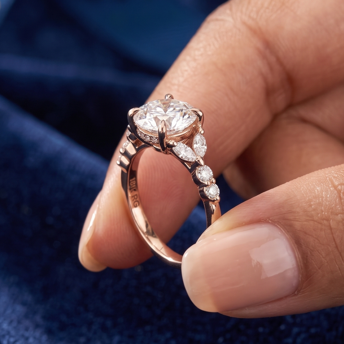 Floral diamond engagement ring available in white yellow and rose gold