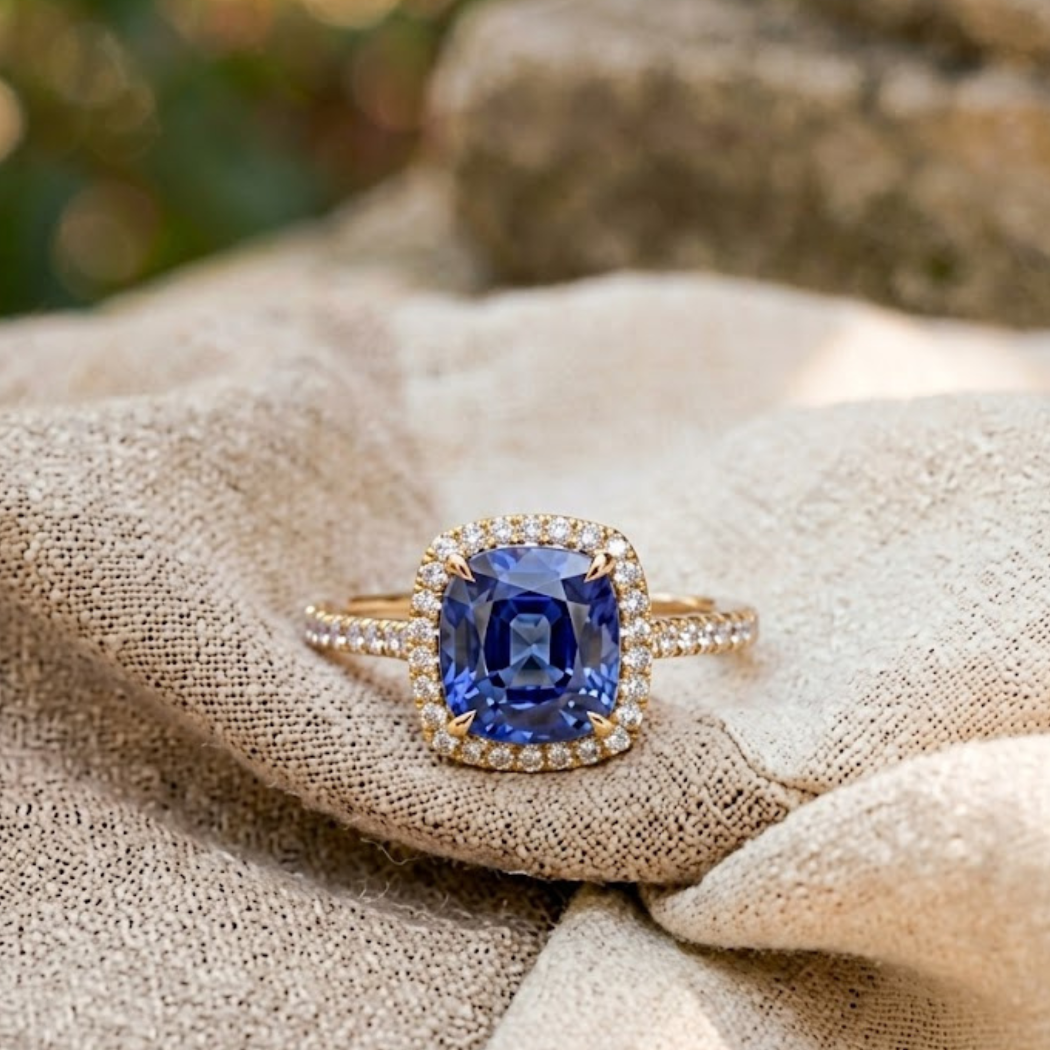 Royal Azure 1.86 CTW Blue Sapphire & Diamond Halo Ring in 14K & 18K Gold