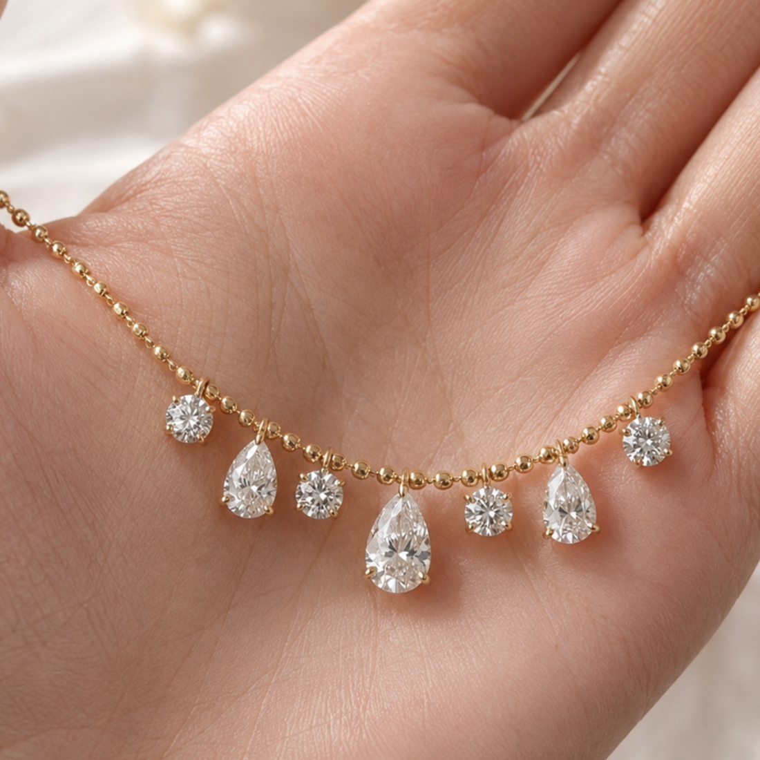 Serene Cascade 2.80 CTW Pear & Round Diamond Drop Necklace in 14K & 18K Gold