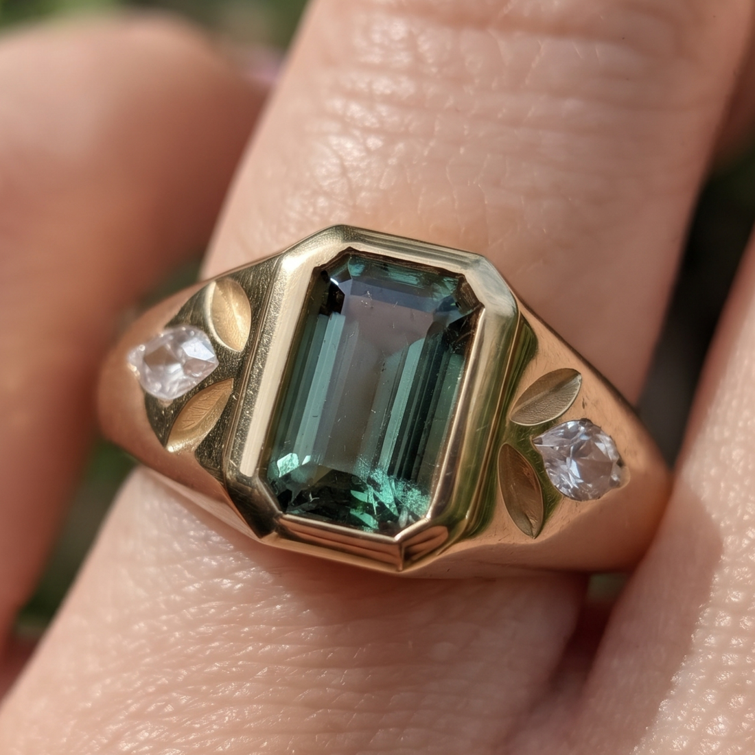 Verdant Signet 1.39 CTW Emerald & Side Diamond Ring in 9K, 14K & 18K Gold