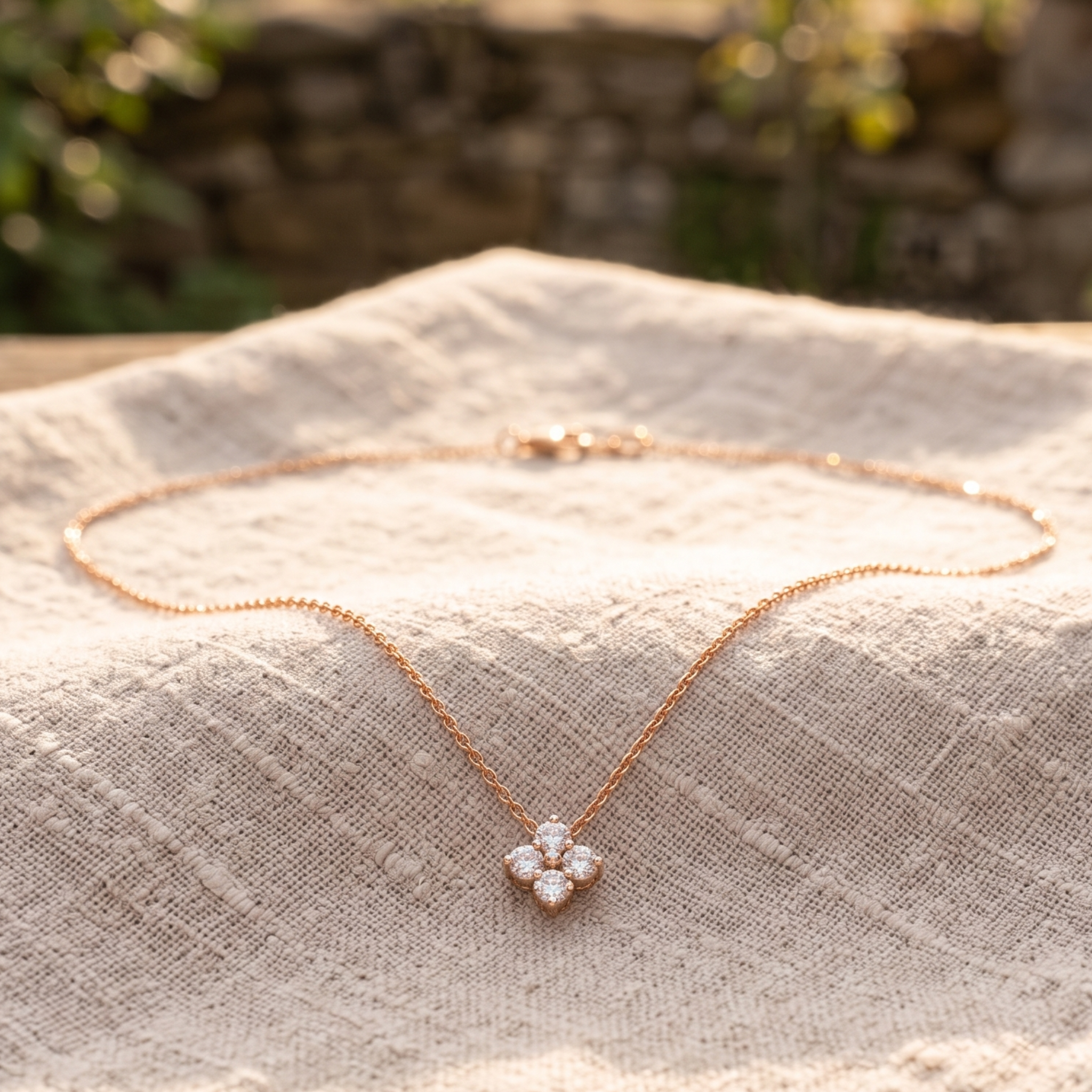Kiashaa Jewellery 0.14 CTW round diamond flower necklace in polished yellow gold.