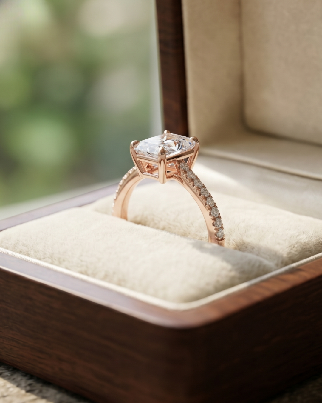 Kiashaa Jewellery ladies radiant diamond ring in rose gold featuring lab-grown diamonds and timeless styling.