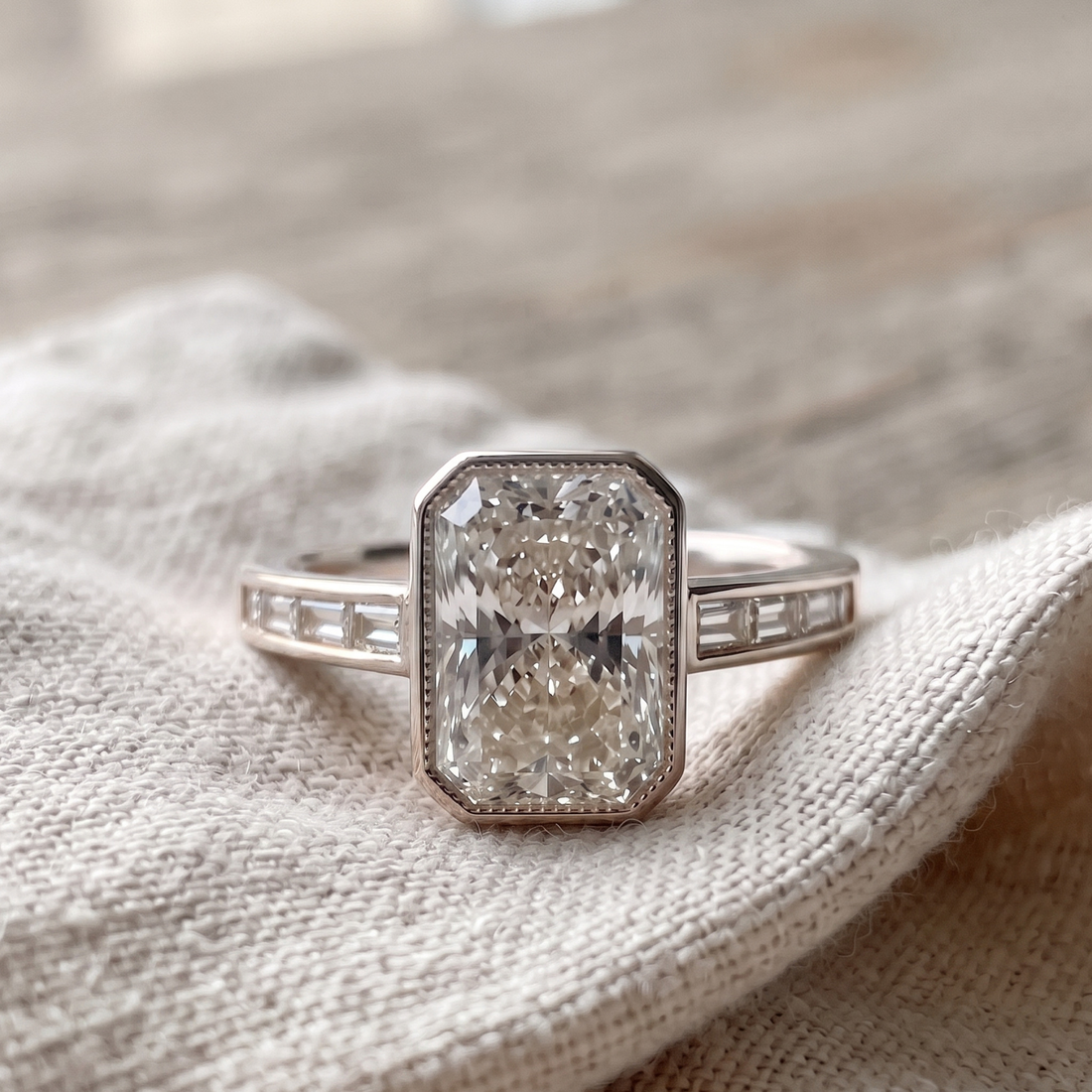 Regal Radiant 2.89 CTW Radiant & Baguette Diamond Ring in 9K, 14K & 18K Gold