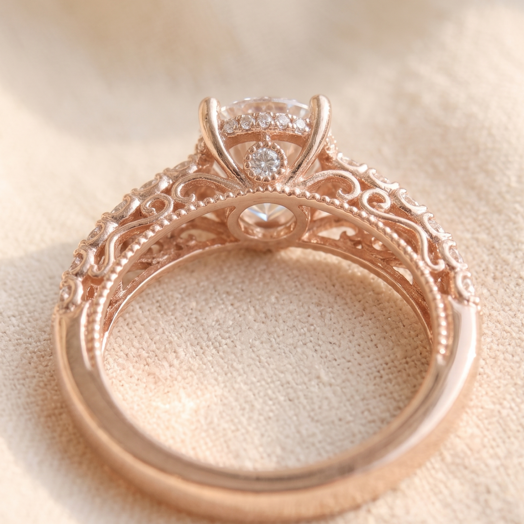 Kiashaa Jewellery 2.524 CTW vintage round diamond engagement ring in polished rose gold.