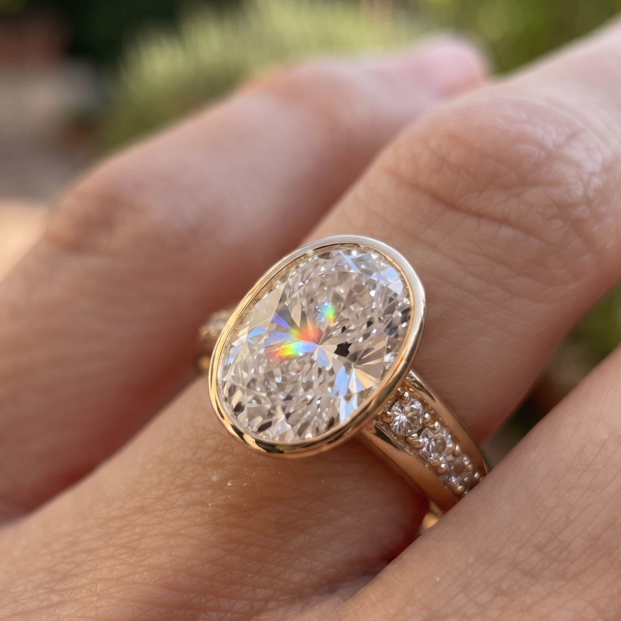 Eternal Halo 3.40 CTW Oval Diamond Bezel Ring in 14K & 18K Gold