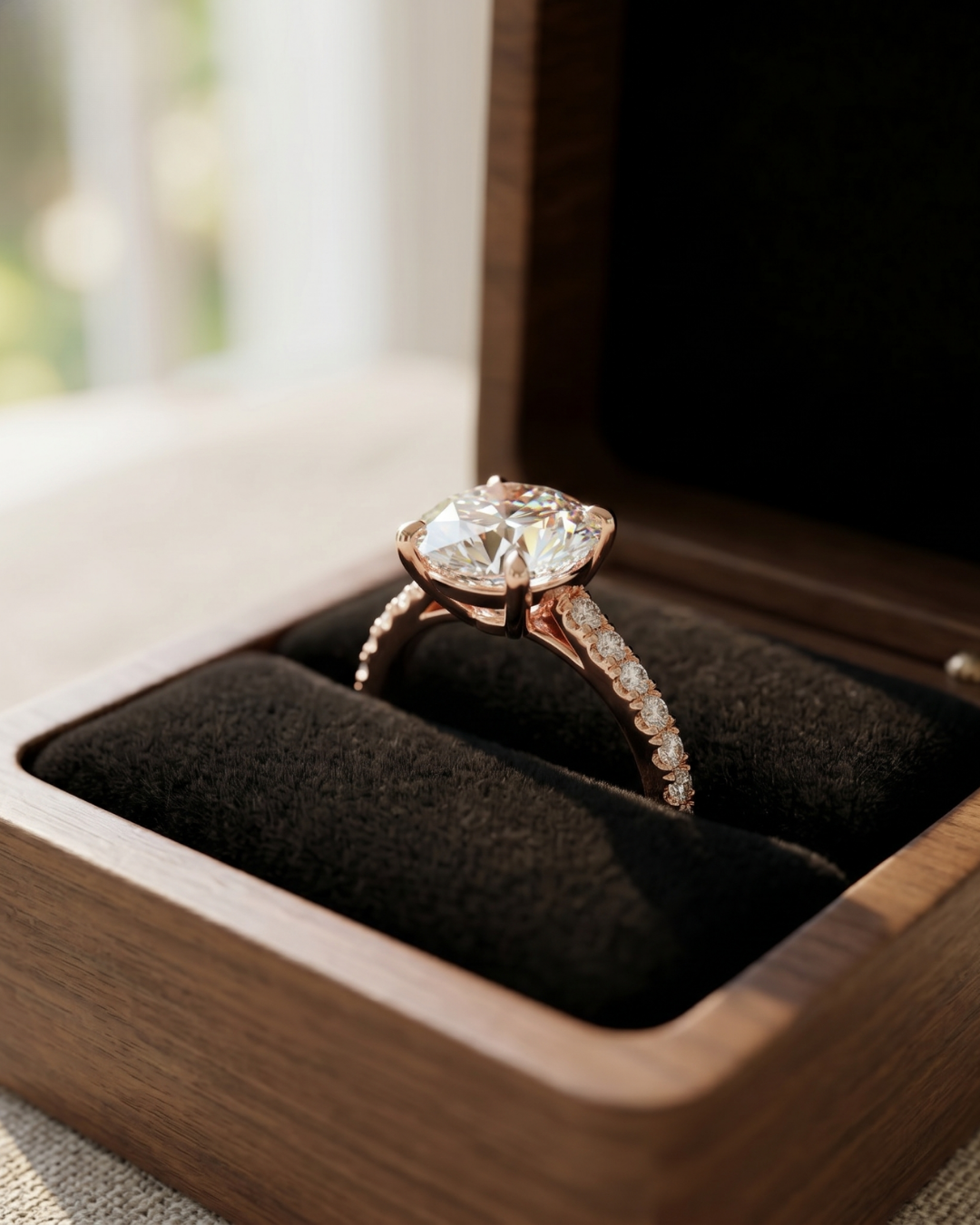 Kiashaa Jewellery ladies round lab-grown diamond ring in rose gold styled as a timeless engagement ring.