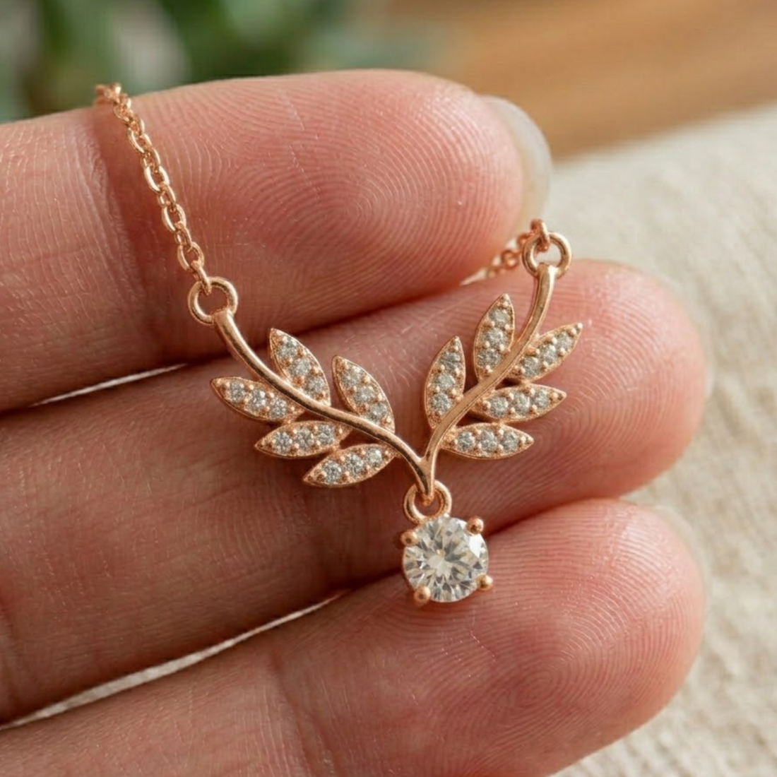 Eternal Laurel 0.27 CTW Diamond Leaf Necklace in 9K, 14K & 18K Gold