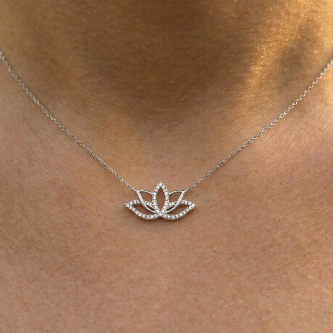 Serene Lotus 0.33 CTW Diamond Flower Necklace in 9K, 14K & 18K Gold
