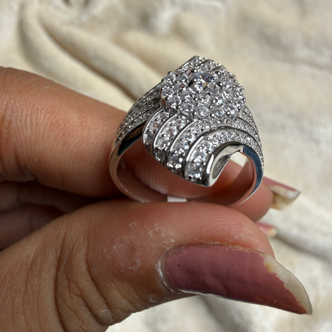 Round lab-grown diamond multi-row statement ring by Kiashaa Jewellery.