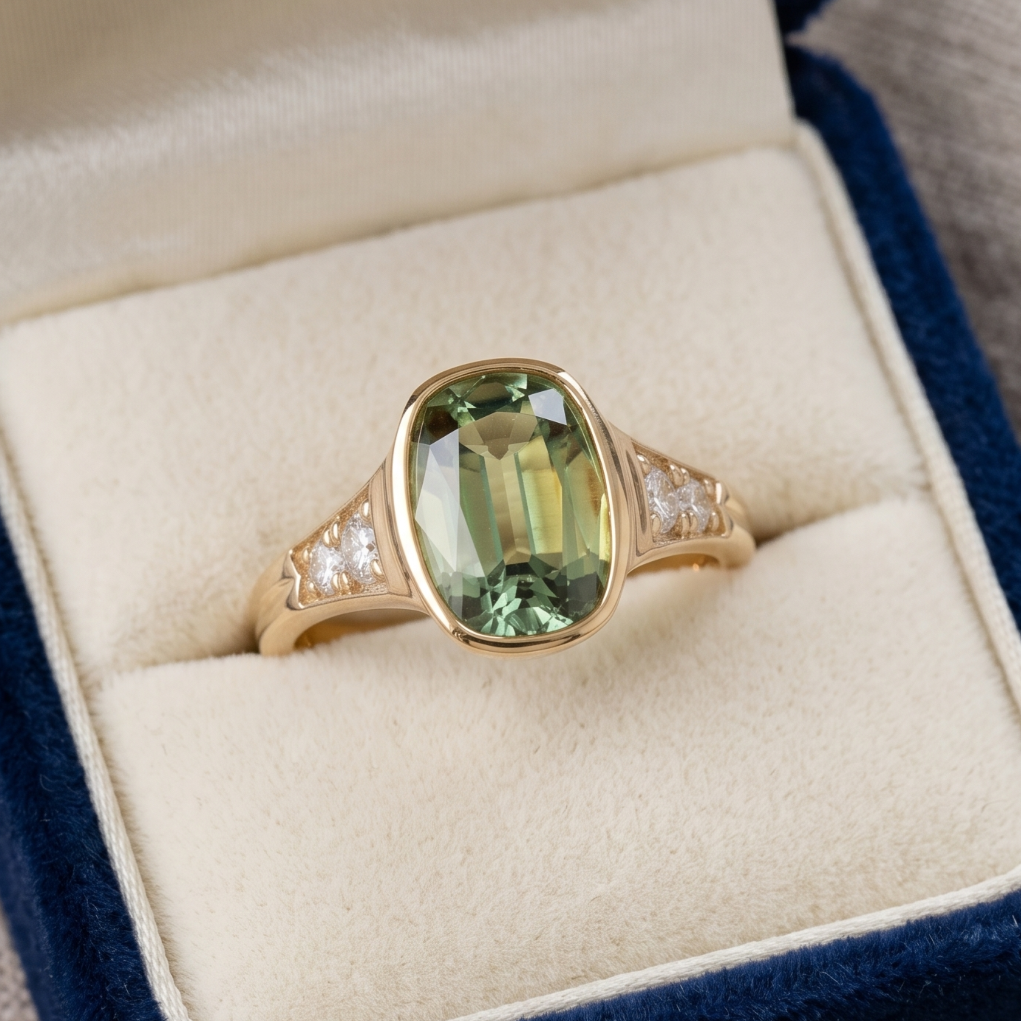 Luxury green gemstone ring available in white yellow and rose gold
