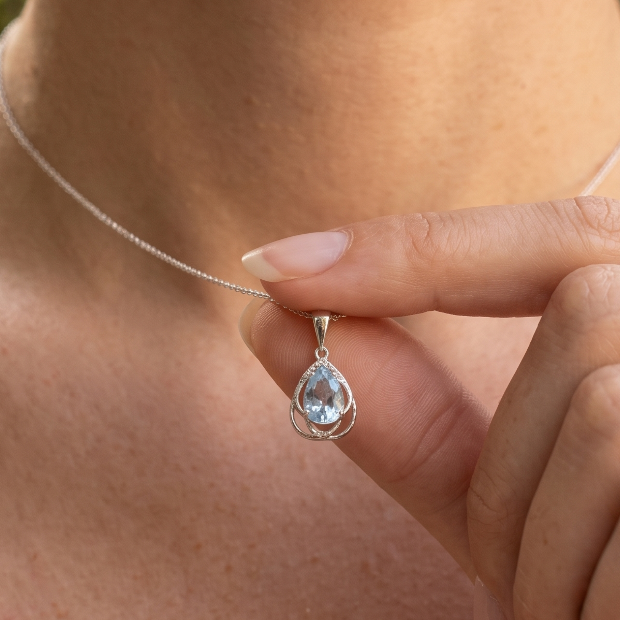 Aqua Teardrop 0.78 CT Pear Solitaire Pendant Necklace in 9K, 14K & 18K Gold