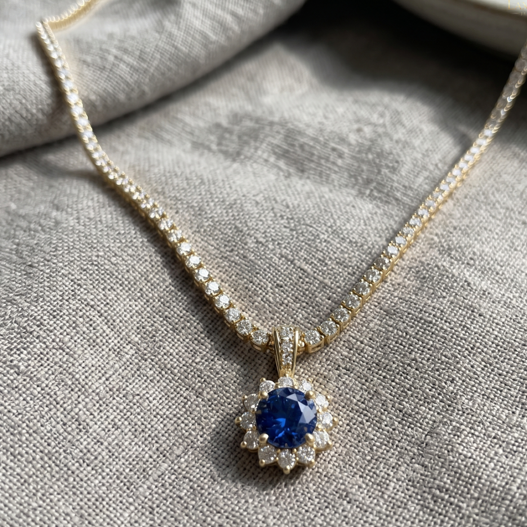 Royal Bloom 5 CT Blue Center Stone & Diamond Halo Pendant Necklace