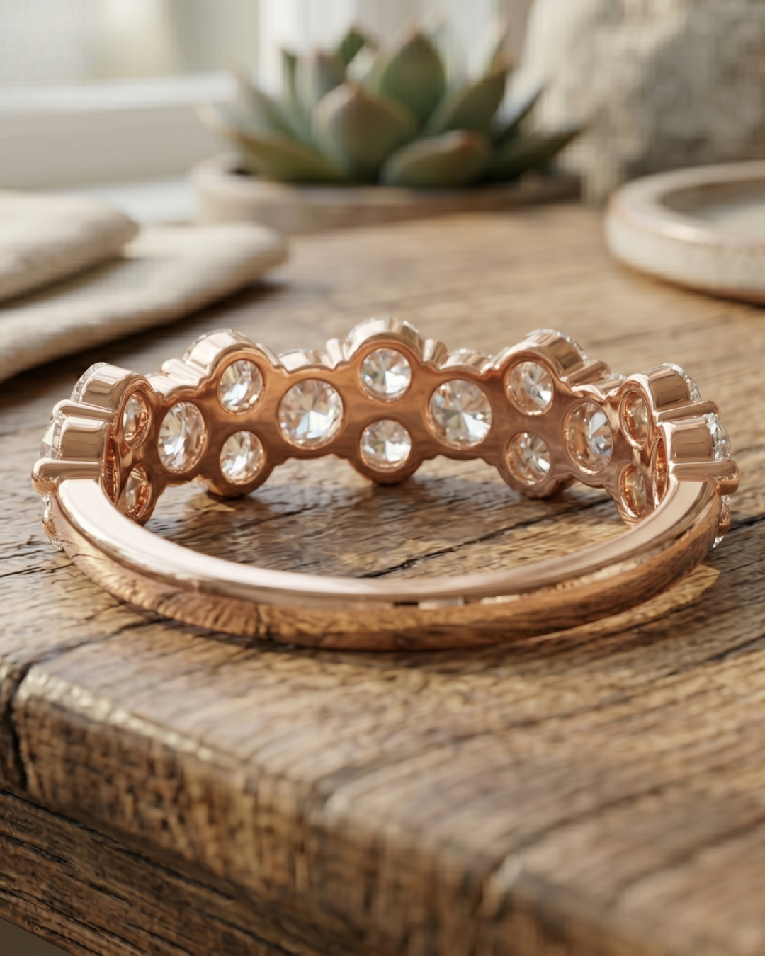 Kiashaa Jewellery lab-grown diamond ring in rose gold featuring layered round stones across the front band.
