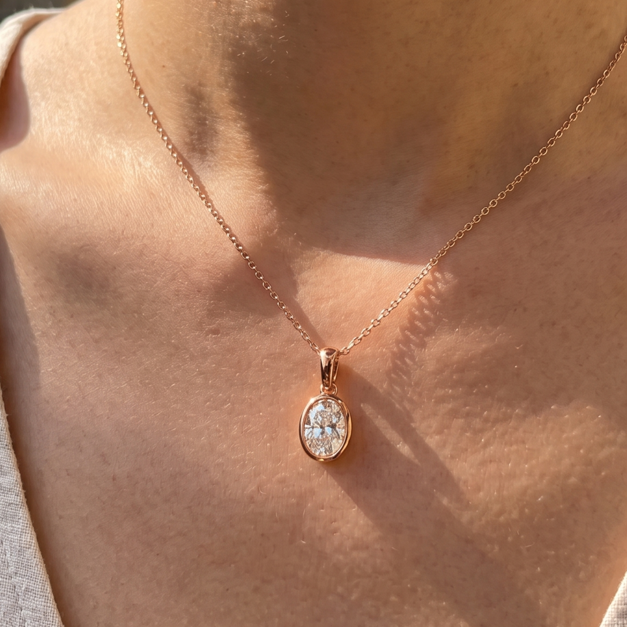 Lumière Oval 3 CT Diamond Bezel Pendant Necklace in 9K, 14K & 18K Gold