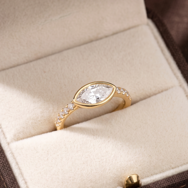 Made-to-order east-west marquise diamond proposal ring for women