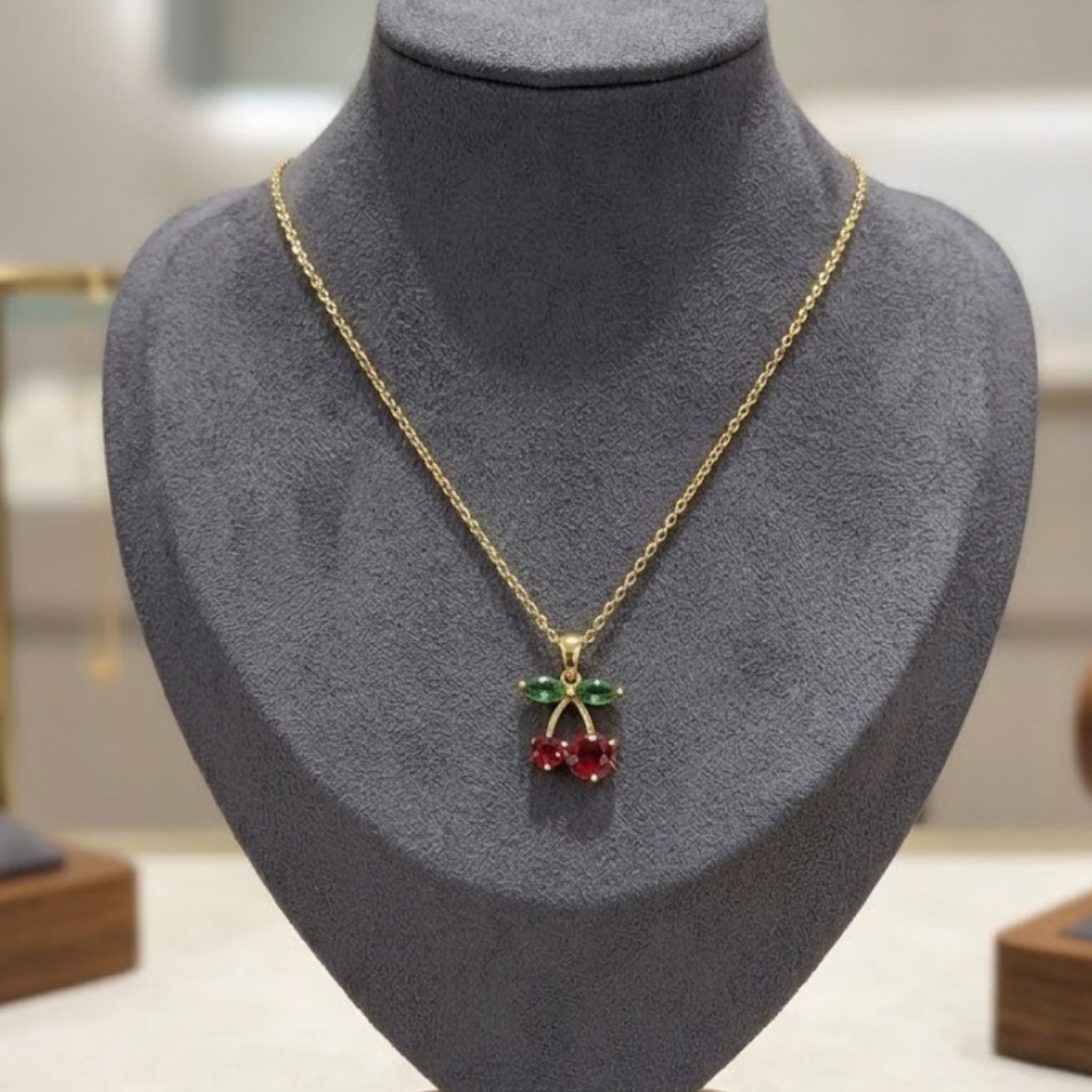 Made-to-order gemstone necklace by Kiashaa Jewellery featuring contrasting green and red stones.