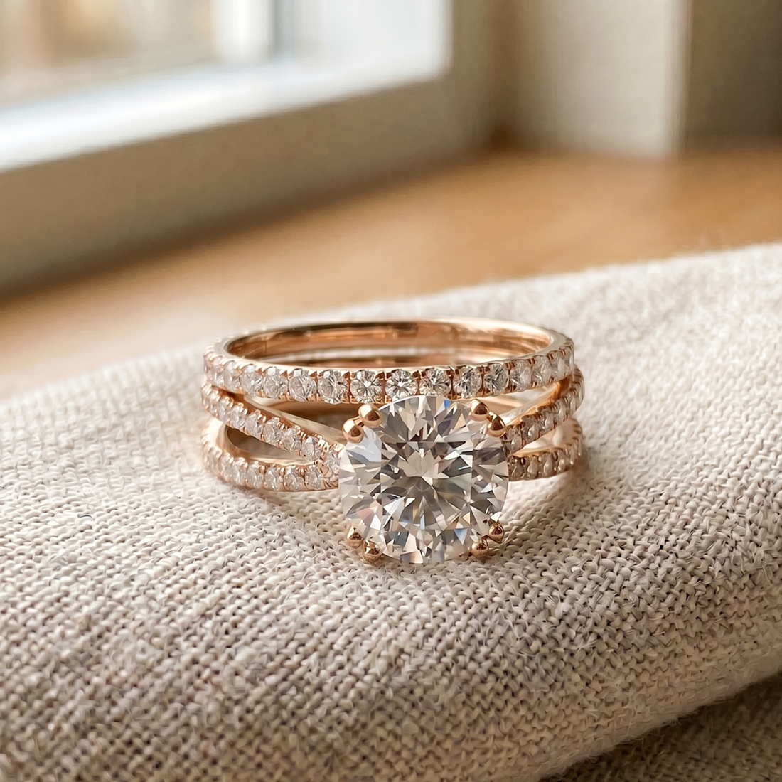 Luminous Trinity Split Shank Diamond Ring in 14K & 18K Gold