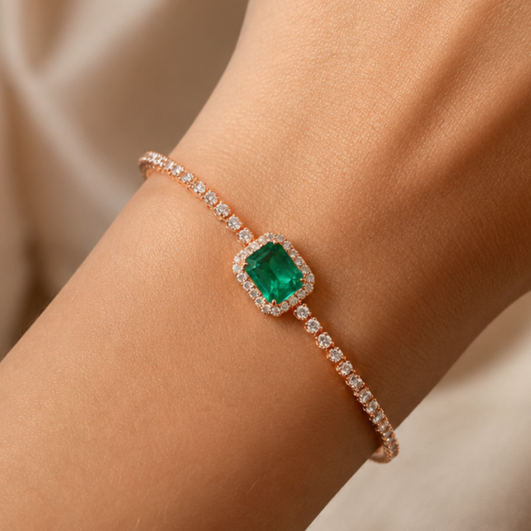 Emerald Majesty Green Gemstone & Diamond Tennis Bracelet