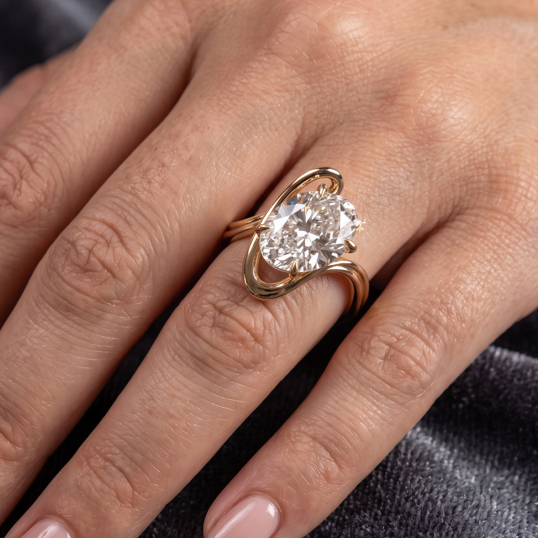 Kiashaa Jewellery sculptural oval diamond solitaire engagement ring