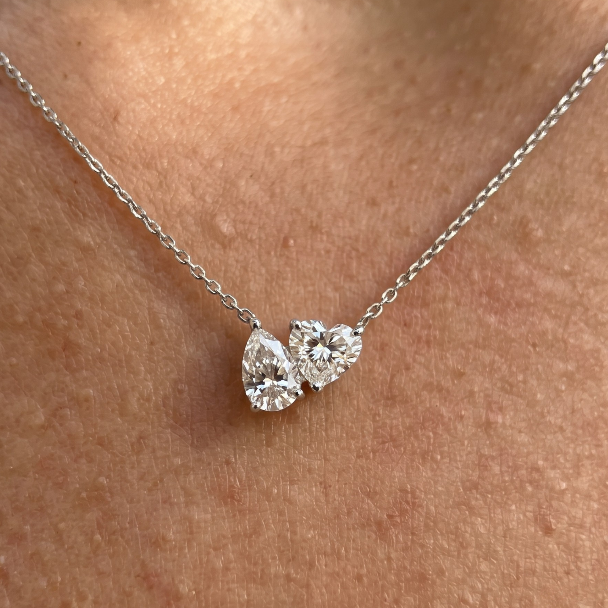 Kiashaa Jewellery 1.45 CTW pear and heart diamond necklace in polished yellow gold.