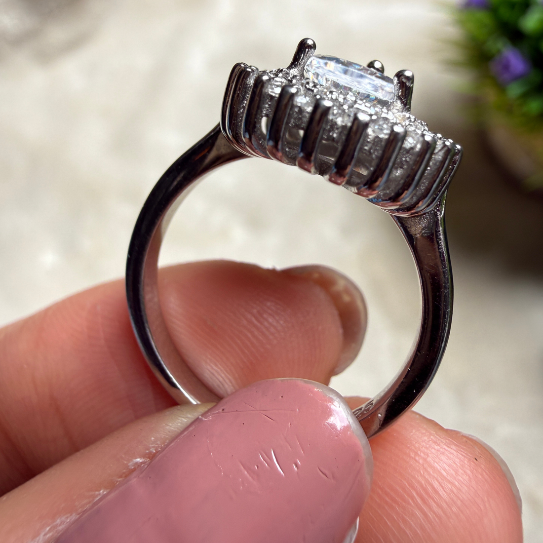 Pear halo lab-grown diamond engagement ring in white gold by Kiashaa Jewellery.