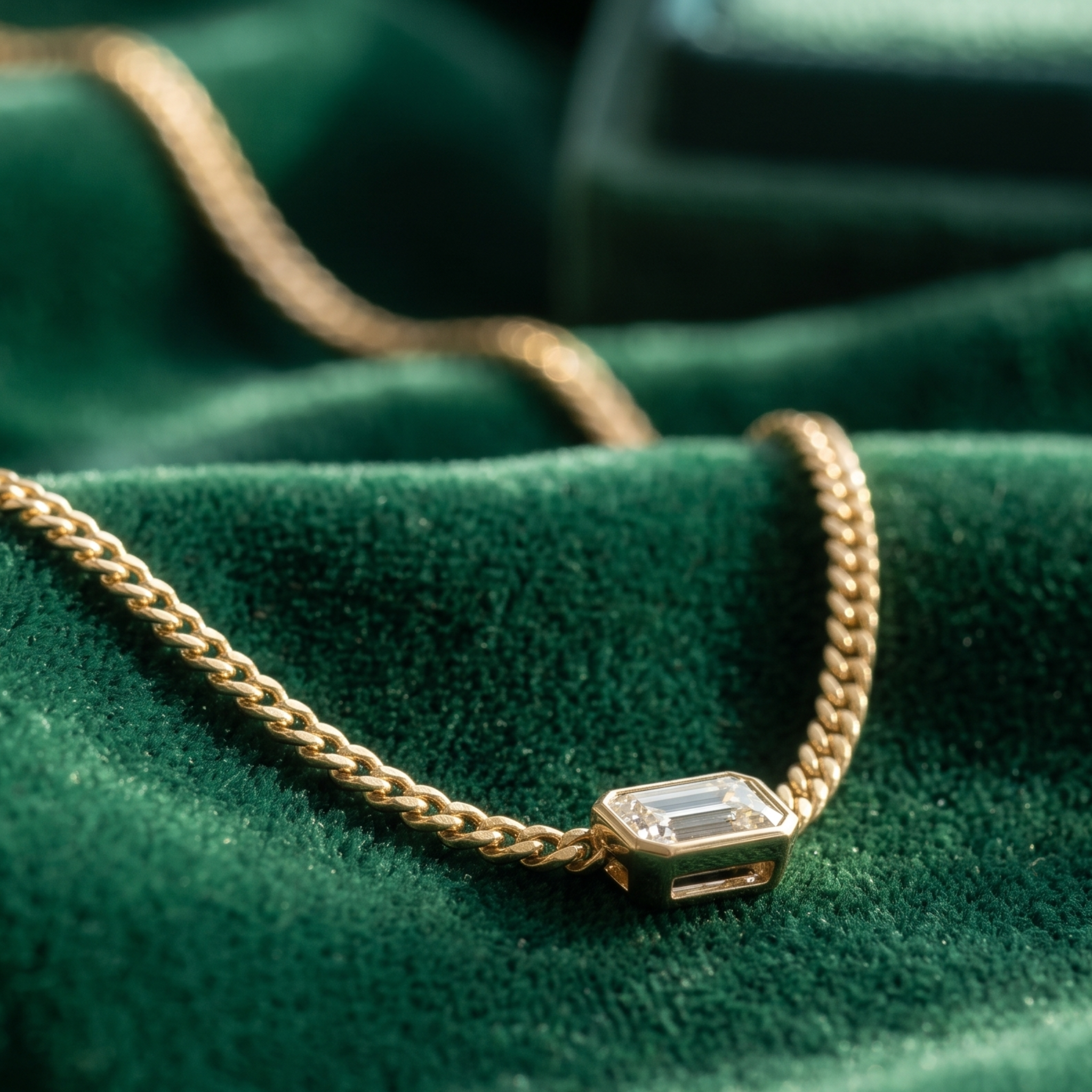 Kiashaa Jewellery 1.73 CT emerald-cut diamond Cuban chain necklace in polished yellow gold.
