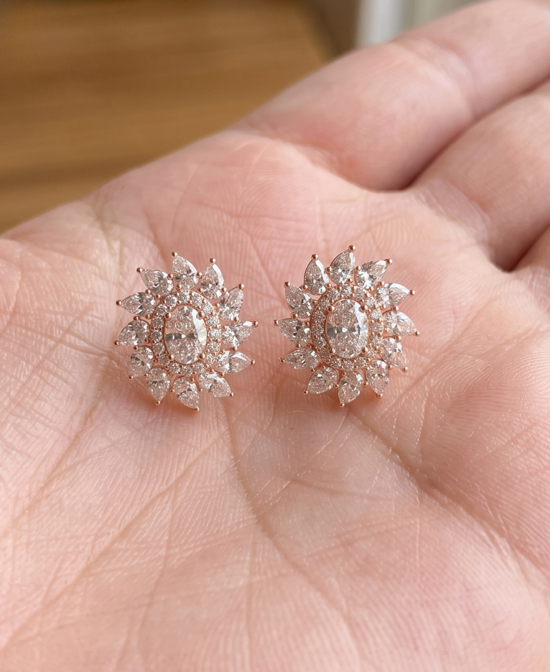 Luxury oval, pear and round diamond earrings by Kiashaa Jewellery for weddings and anniversary gifting.