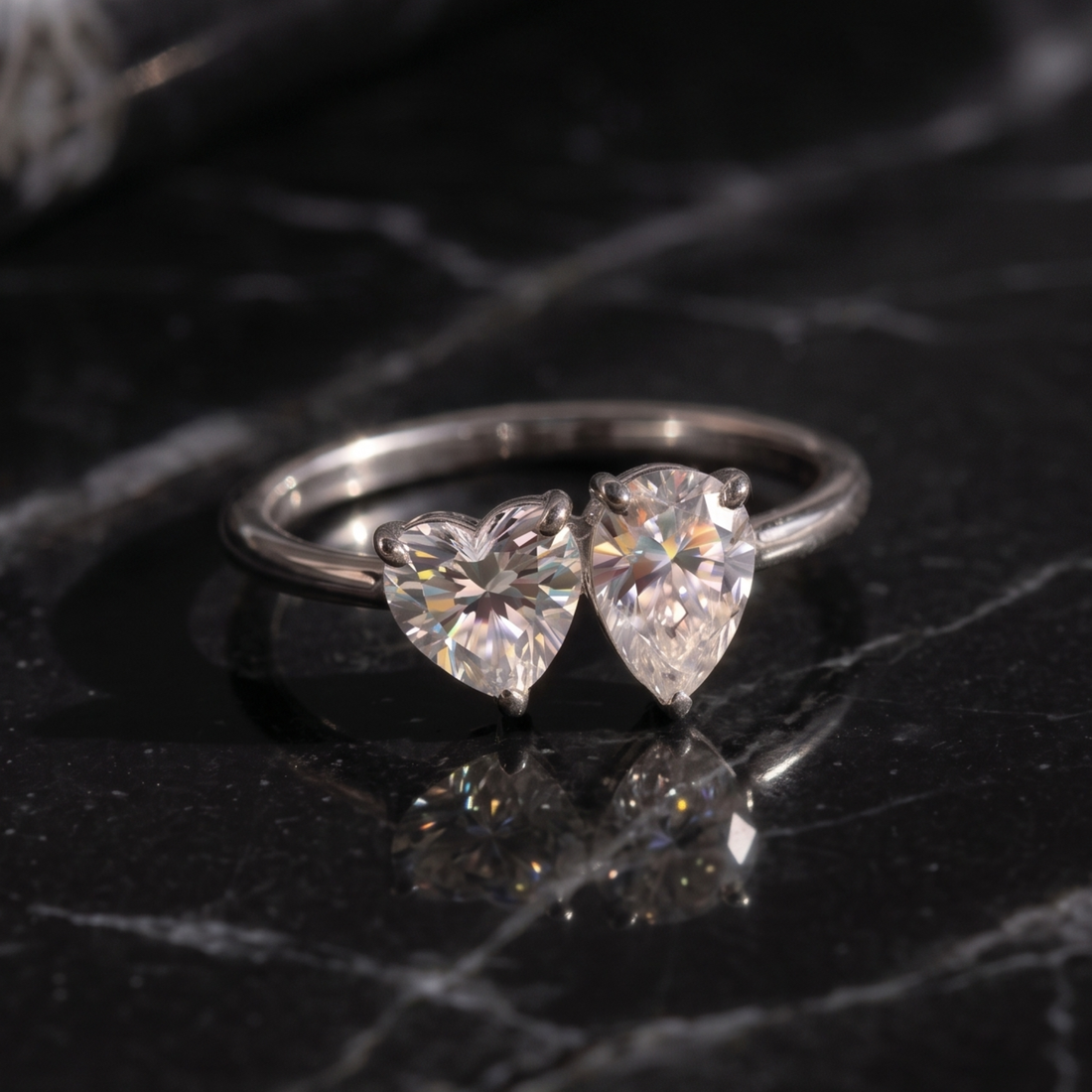 Kiashaa Jewellery heart and pear Toi et Moi diamond ring
