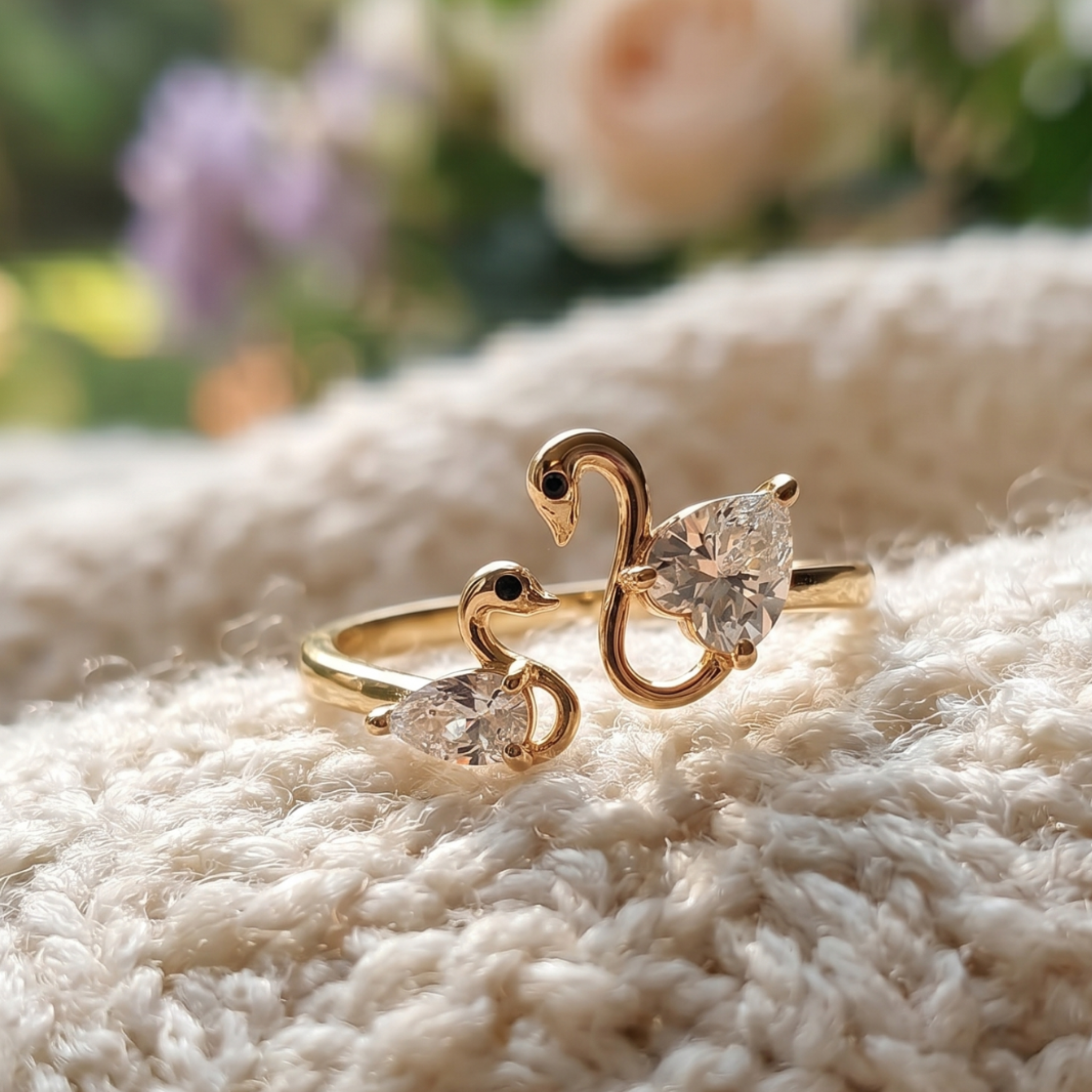 Swan Embrace 2.50 CTW lab-grown diamond ring by Kiashaa Jewellery with a 2 CT heart center and 0.50 CT pear side diamond.
