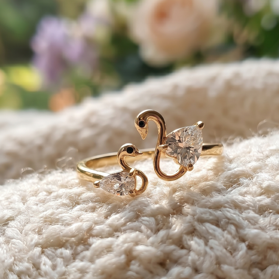 Swan Embrace 2.50 CTW lab-grown diamond ring by Kiashaa Jewellery with a 2 CT heart center and 0.50 CT pear side diamond.