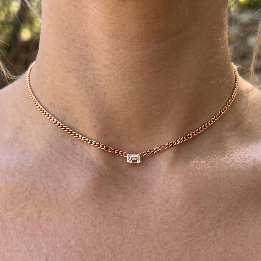Kiashaa Jewellery 1.73 CT emerald-cut diamond Cuban chain necklace in polished yellow gold.