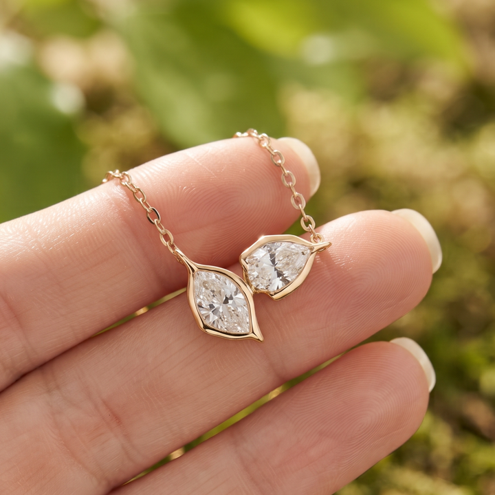 Twin Petal 2.05 CTW Pear & Marquise Diamond Leaf Necklace in 14K & 18K Gold