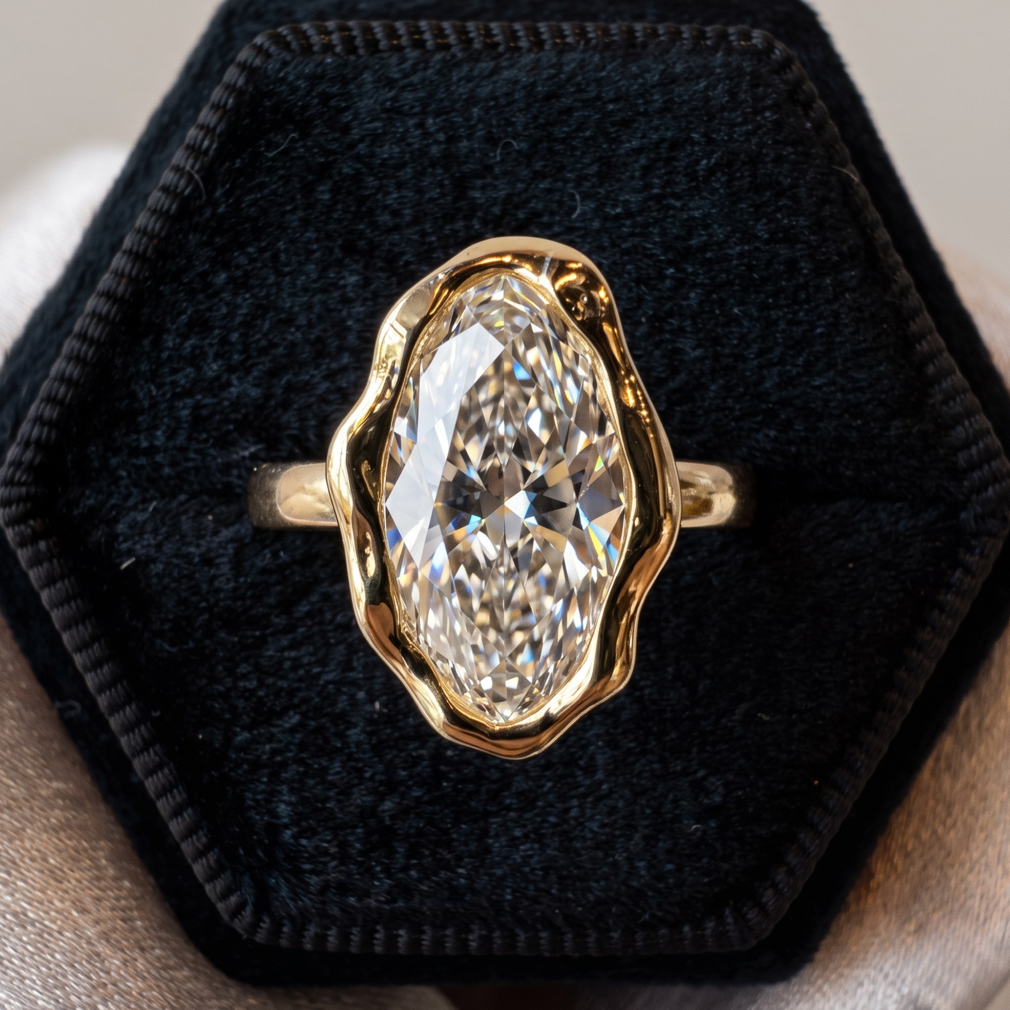 Marquise diamond ring available in yellow white and rose gold