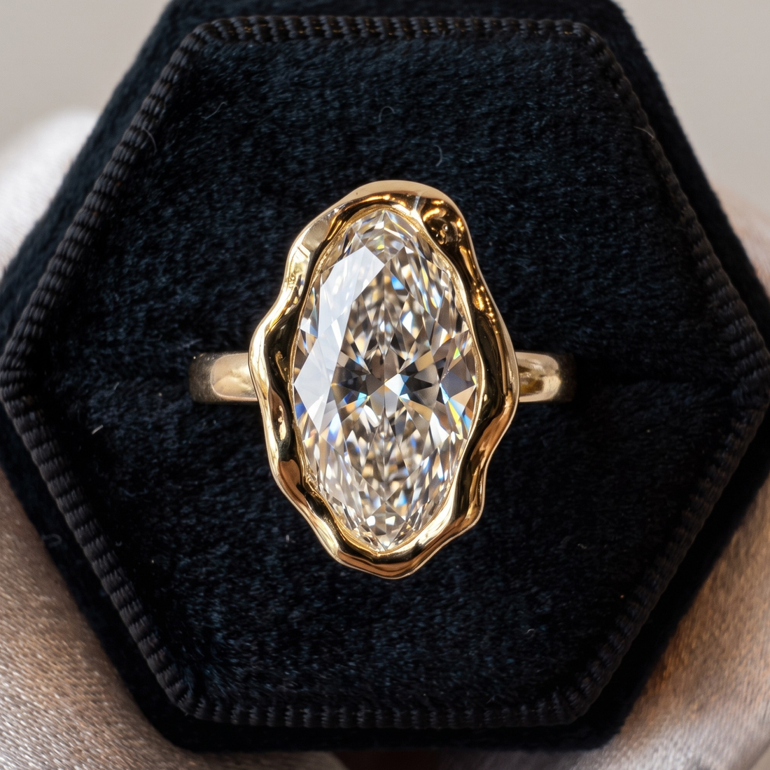 Marquise diamond ring available in yellow white and rose gold