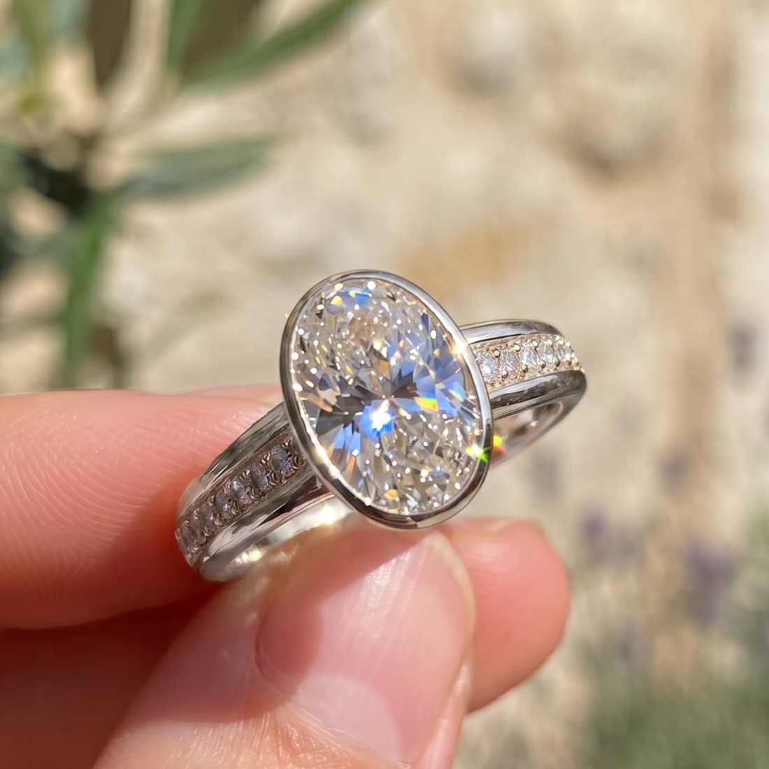 Eternal Halo 3.40 CTW Oval Diamond Bezel Ring in 14K & 18K Gold