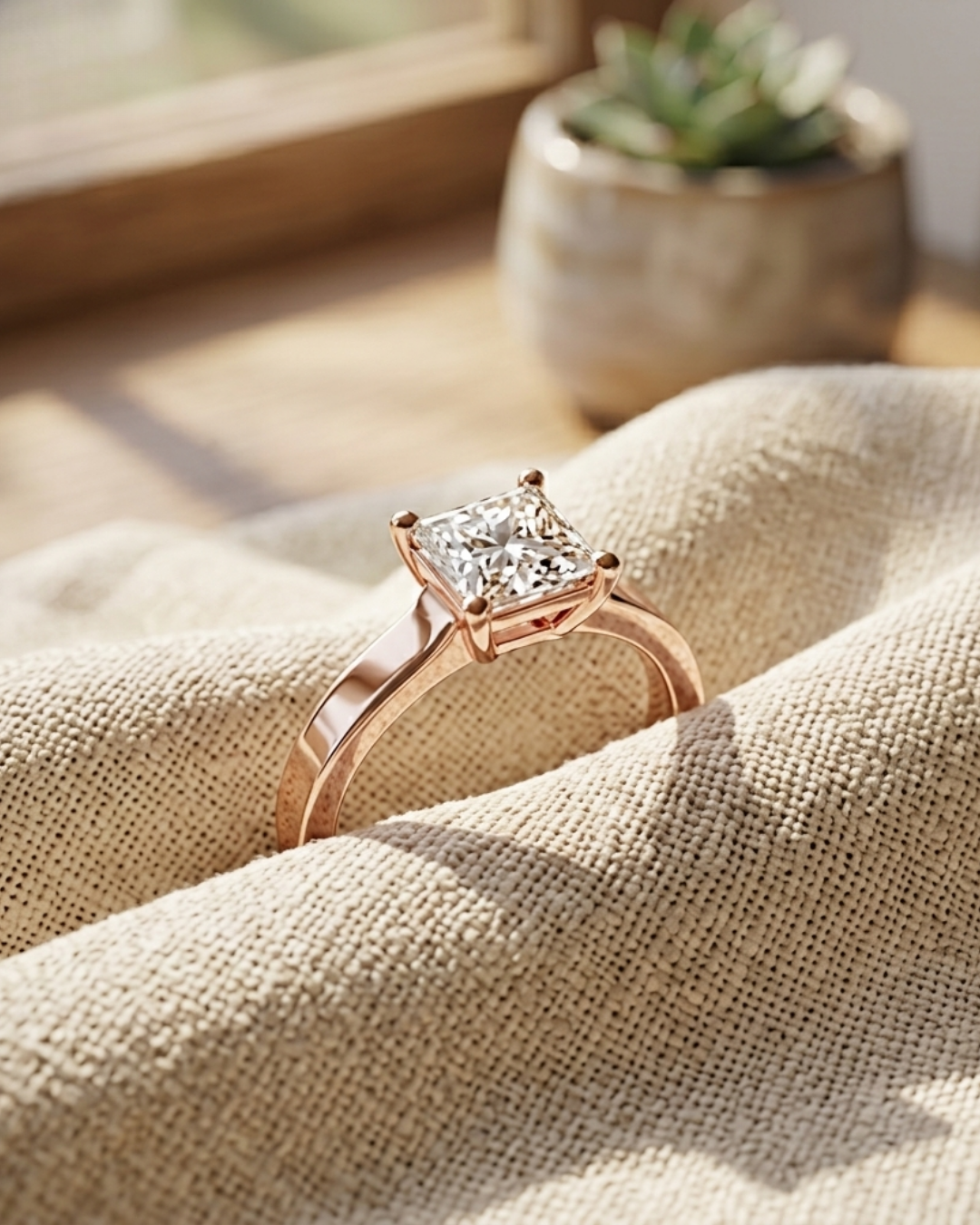 Premium 1 carat princess diamond ring by Kiashaa Jewellery in rose gold for anniversaries and luxury gifting.