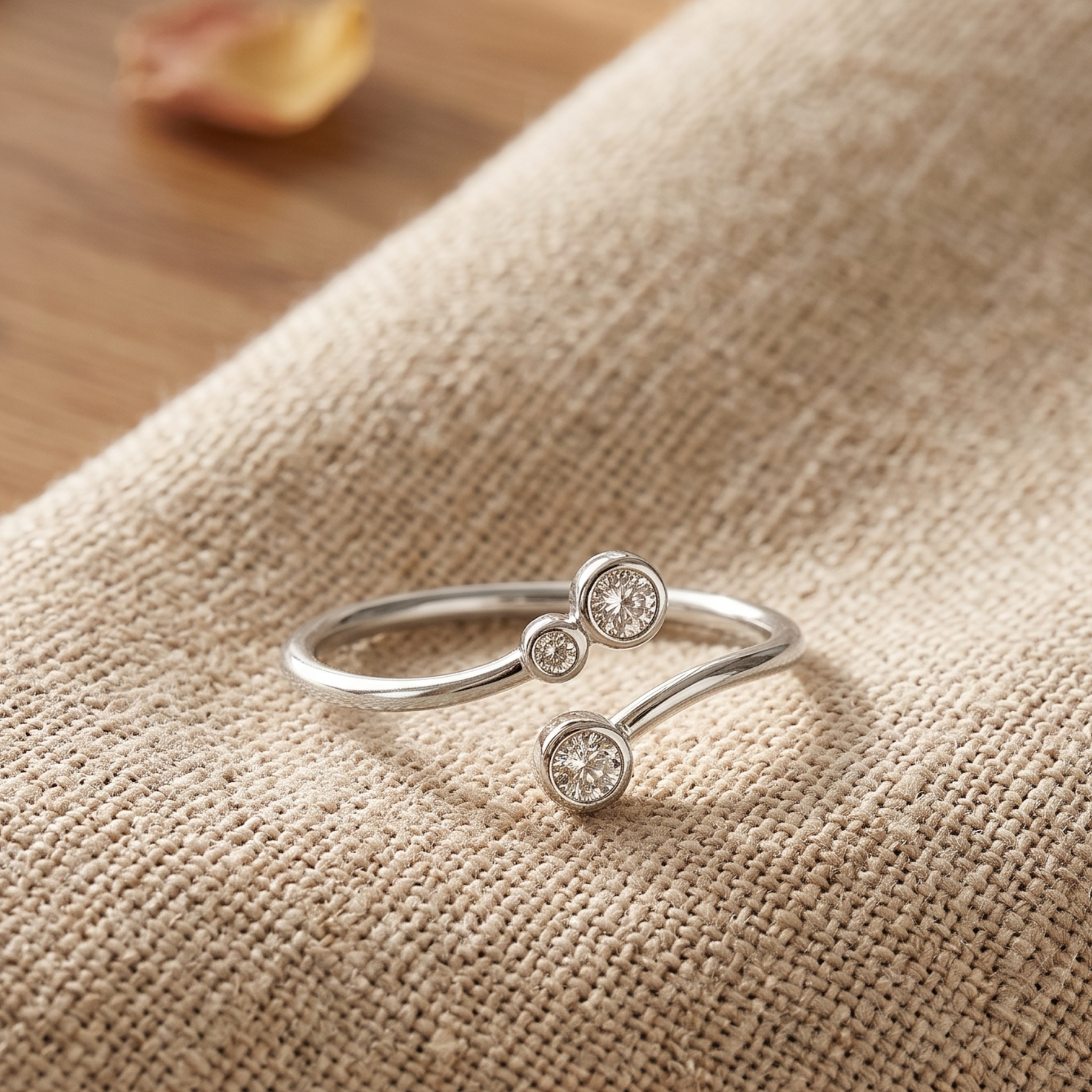 Kiashaa Jewellery 0.295 CTW round diamond open bypass ring in polished yellow gold.