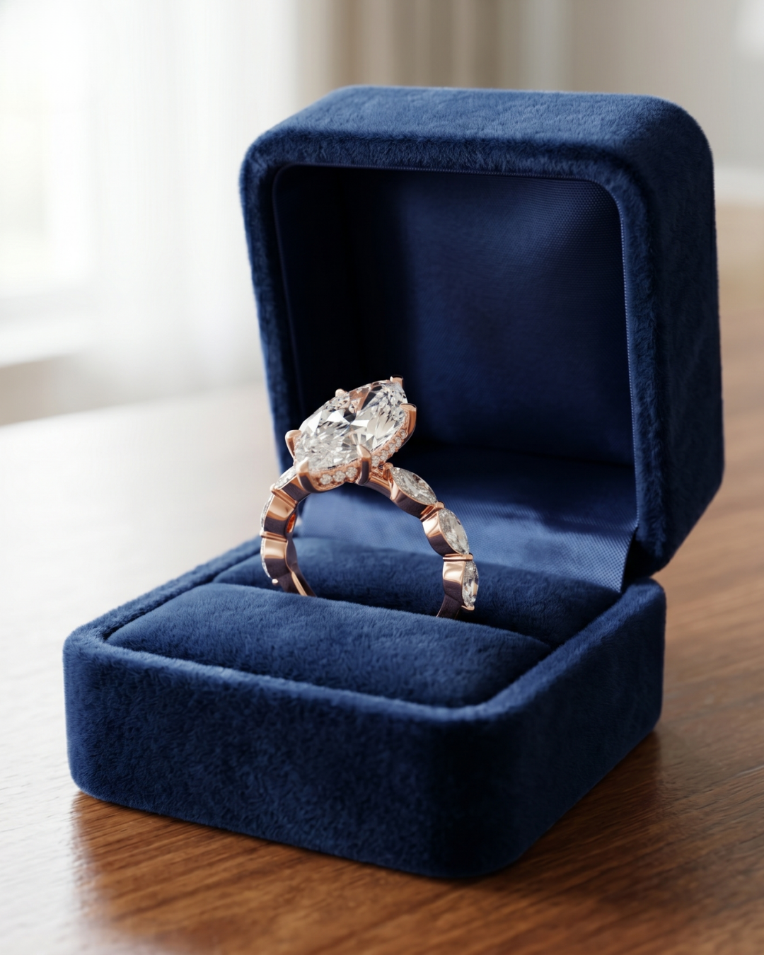 Premium 4.912 CT marquise diamond ring by Kiashaa Jewellery in rose gold for proposals and anniversary gifting.