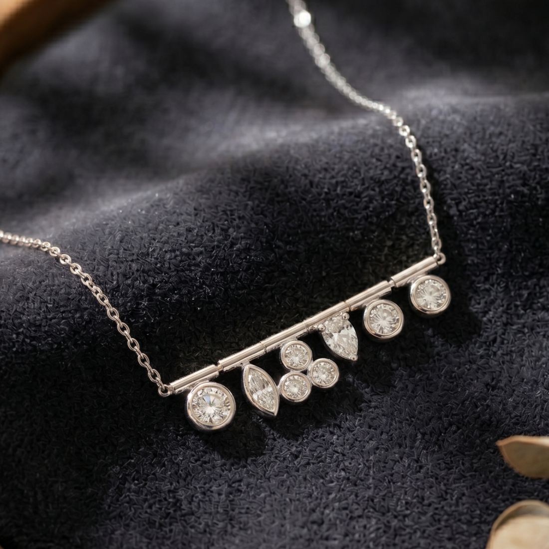 Celestial Cascade 1.30 CT Multi-Shape Diamond Bar Necklace