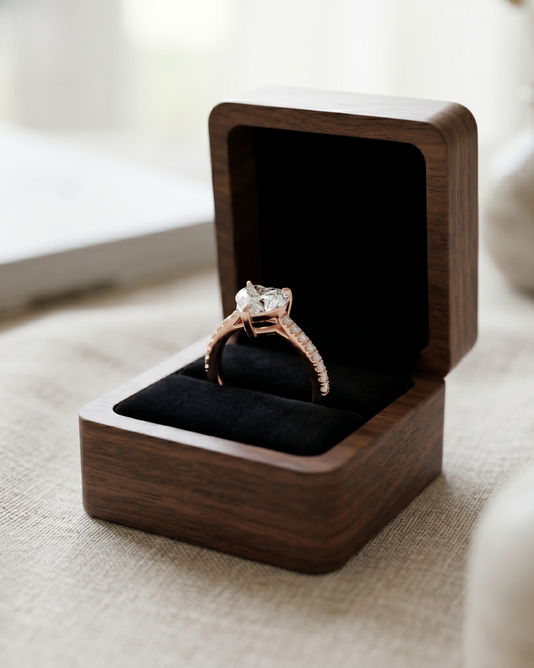 Premium 2.804 carat heart diamond ring by Kiashaa Jewellery with round diamond accents in rose gold.