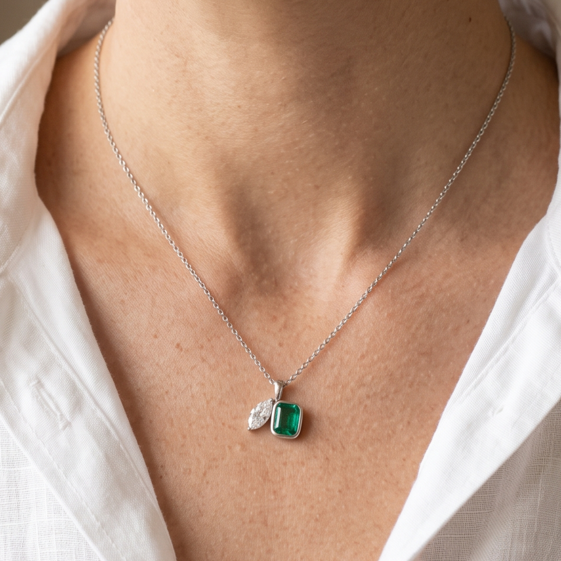 Kiashaa Jewellery 2.91 CTW cushion and marquise pendant necklace in polished yellow gold.
